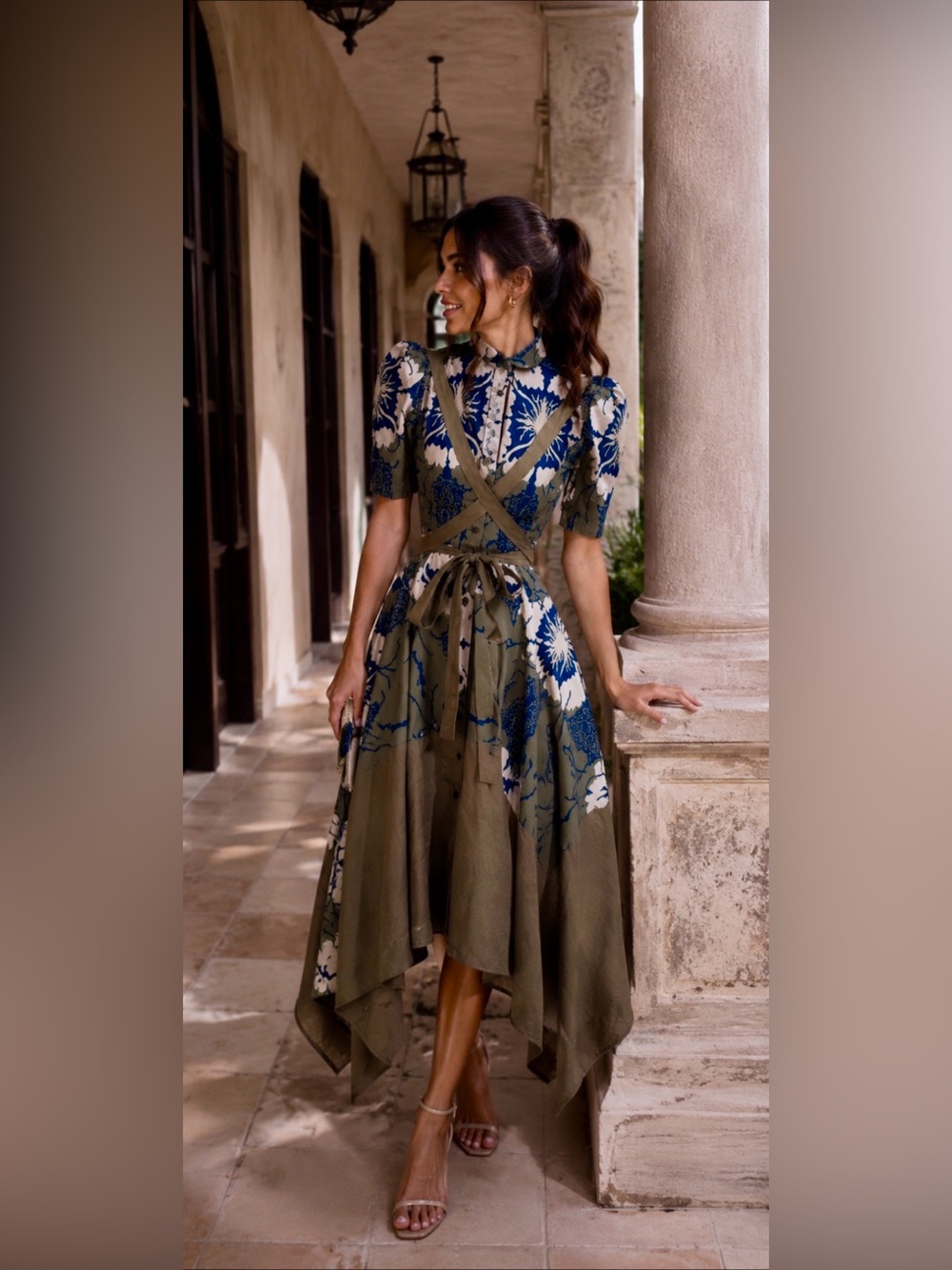 MAKING THE CUT Chic Asymmetrical Olive and Navy Dress